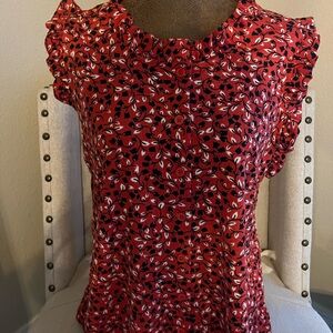 Who What Wear Red and Black Floral Blouse